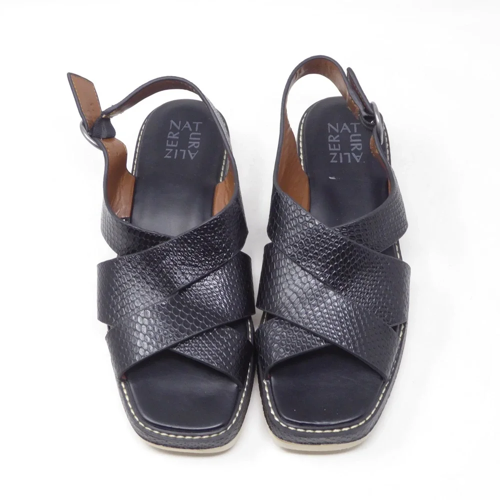Naturalizer Womens Halifax Platform Sandals Black Snake Print Leather 7.5M